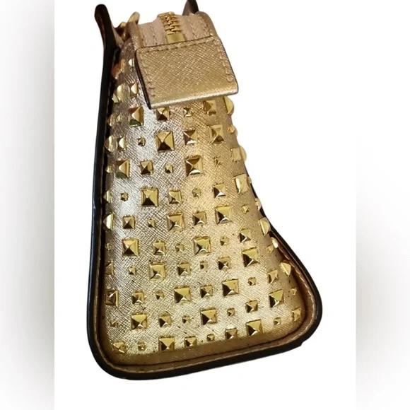 Michael Kor Selma Metallic Pale Gold Studded Women's Cross Body Bag - Picture 3 of 8